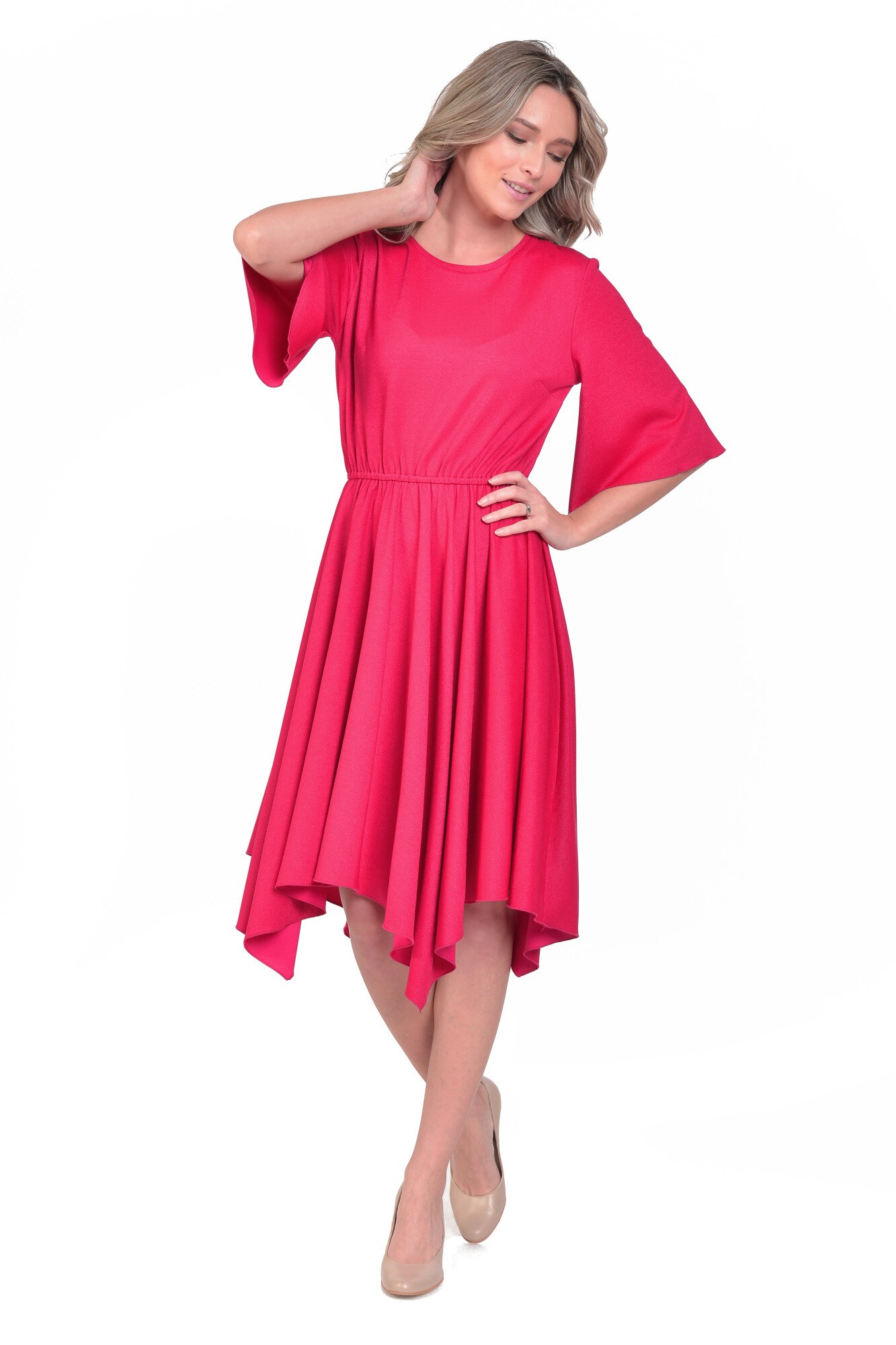 Rochie incretita cu colturi asimetrice, Dress To Impress, Magenta