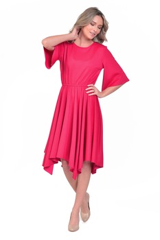 Rochie incretita cu colturi asimetrice, Dress To Impress, Magenta Rochie incretita cu colturi asimetrice, Dress To Impress, Magenta