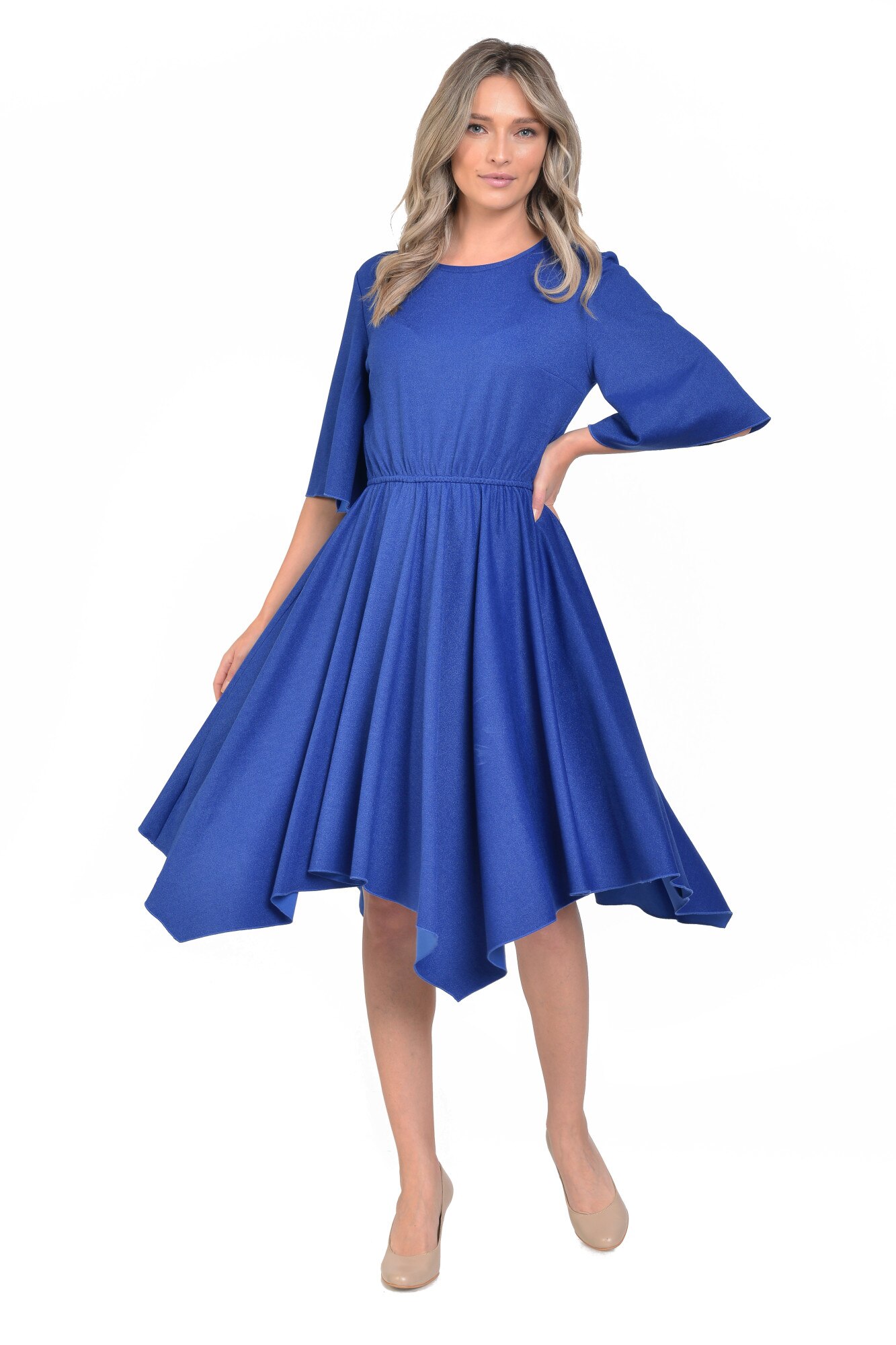 Rochie incretita cu colturi asimetrice, Dress To Impress, Albastru