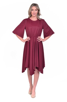 Rochie incretita cu colturi asimetrice, Dress To Impress, Bordo Rochie incretita cu colturi asimetrice, Dress To Impress, Bordo