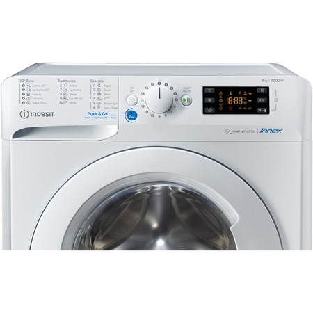 Masina de spalat rufe Indesit INNEX BWE81285XWEEN, 8kg, 1200 RPM, Clasa B, Push&Go, Motor Inverter, Alb
