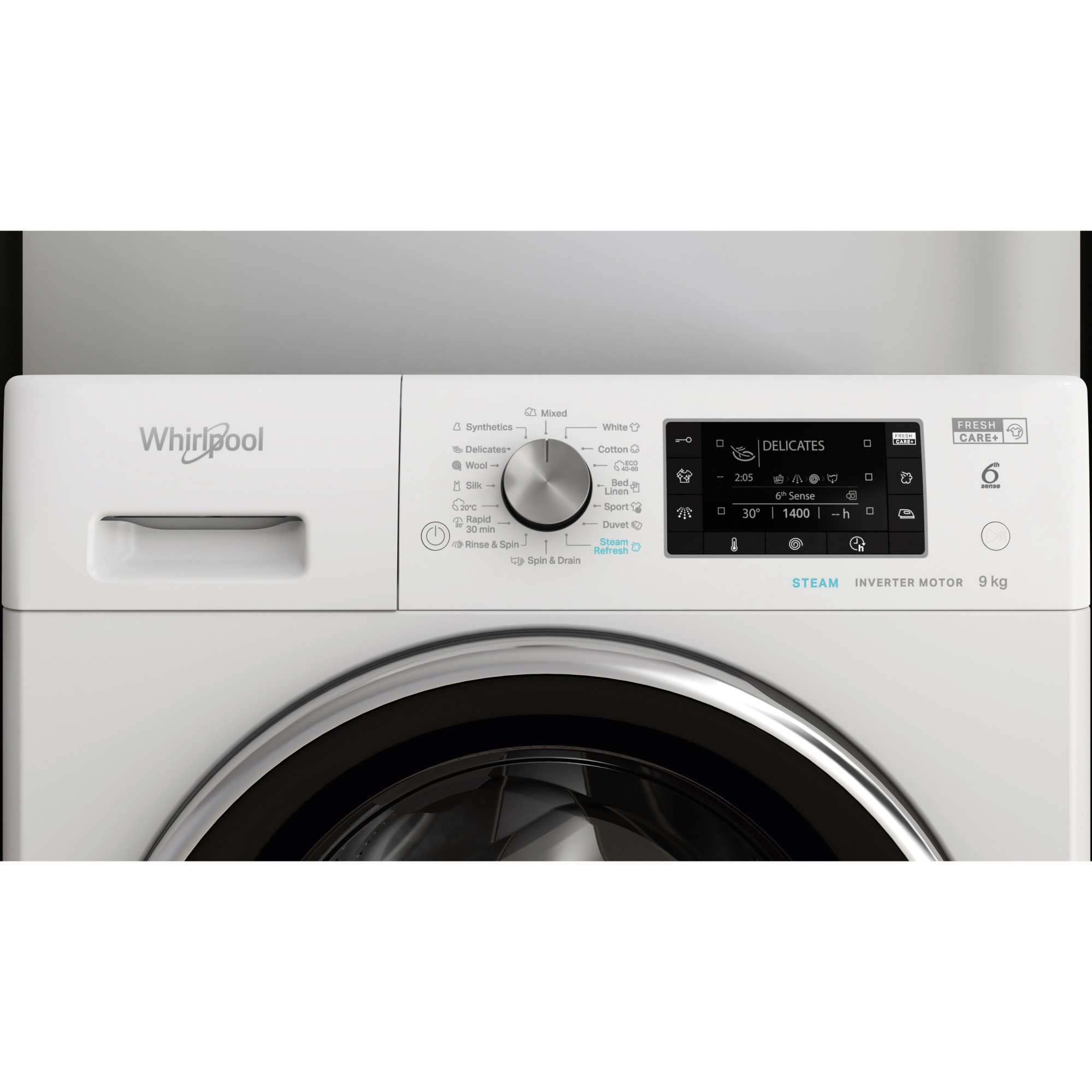 Masina de spalat rufe Whirlpool FreshCare+ FFD8458BCVEE, 8kg, 1400 RPM, Clasa B, Steam Refresh, Steam Hygiene, Tehnologia al-6lea Simt, Motor Inverter, Display LCD, Alb