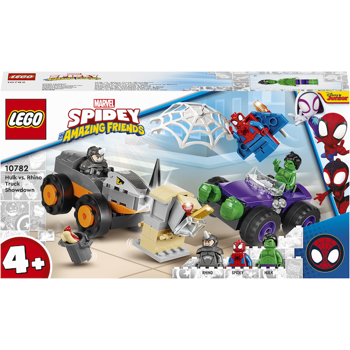 LEGO® Marvel - Spidey si prietenii lui uimitori Confruntarea dintre Hulk si Masina Rinocer 10782, 110 piese