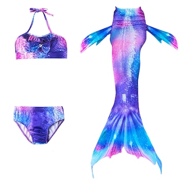 THK - fürdőruha,sellő uszony-típusú,3 részes szett,Model Mermaid, kék / rózsaszín, 110 cm, Rózsaszín/Kék