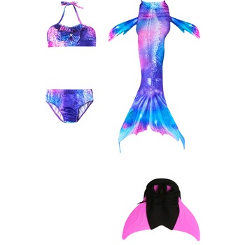 THK - fürdőruha,sellő uszony-típusú,4 részes szett,Model Mermaid, kék / rózsaszín, 130 cm, Kék/Rózsaszín