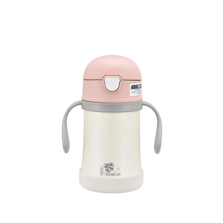 Gyermek termosz fülekkel és szívószállal, Gárgy, 280 ml, rózsaszín
