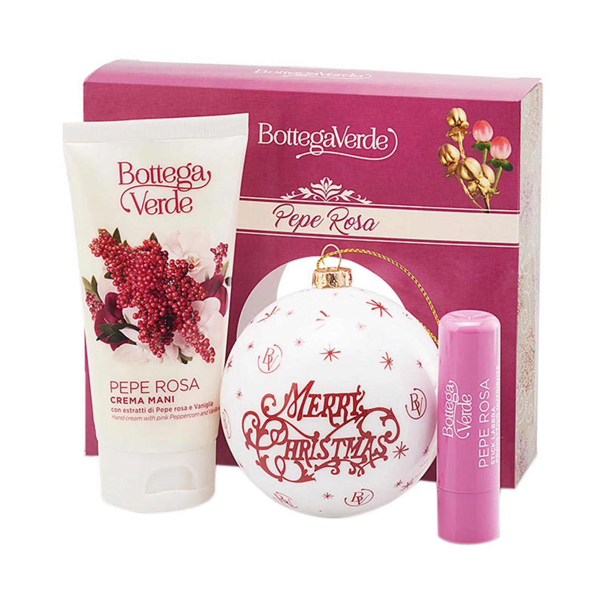 Set cadou Craciun, hidratare corp, cu extract de piper roz - Pepe Rosa, 5 ML, 75 ML, Bottega Verde