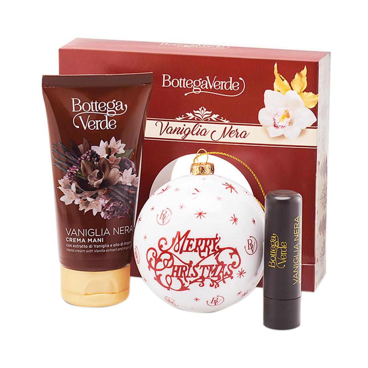 Set cadou Craciun, hidratare corp, cu extract de vanilie neagra - Vaniglia Nera, 5 ML, 75 ML, Bottega Verde