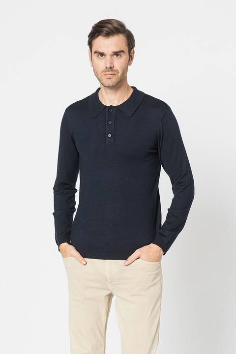 Only & Sons, Фино плетен пуловер Wyler с яка, Тъмносин