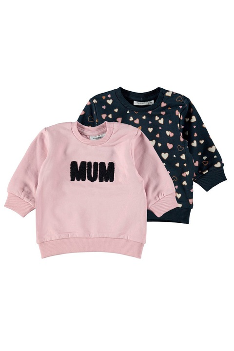 NAME IT, Set de bluze sport din amestec de bumbac organic - 2 piese, Roz pastel/Bleumarin