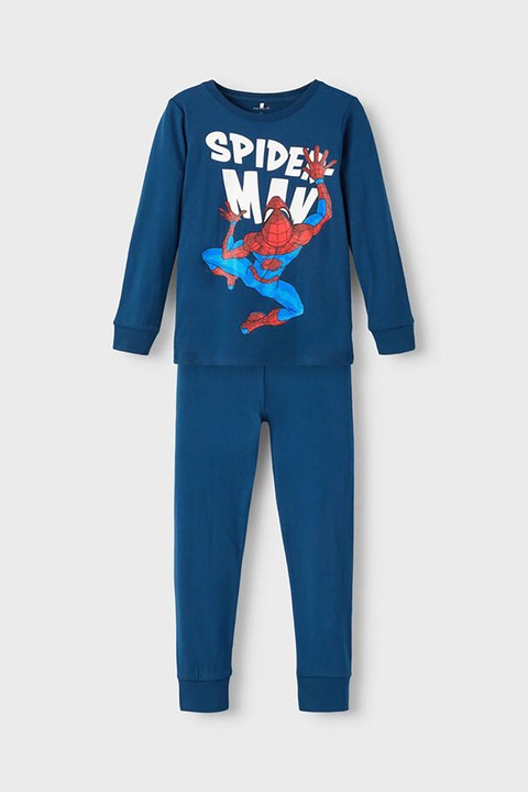 NAME IT, Памучна пижама с дълги ръкави и щампа на Spiderman, Червен/Kралско синьо