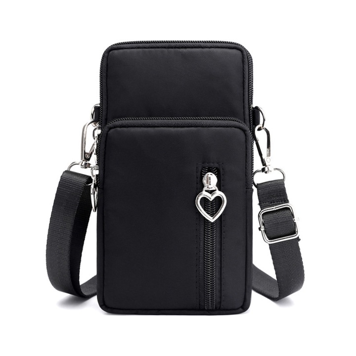 Оксфорд платнена чанта за през рамо HK602, за мобилен телефон, 10 x 4 x 20 см, черна