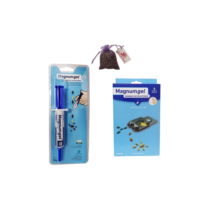 Set insecticid Gel Magnum 10 gr si 6 x Capcane gel si Saculet lavanda LF 10 gr, anti gandaci de bucatarie, canalizare, rosi, negri