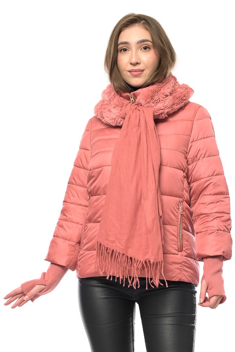 Geaca cu fular detasabil, roz somon, Jolenttine, Roz somon