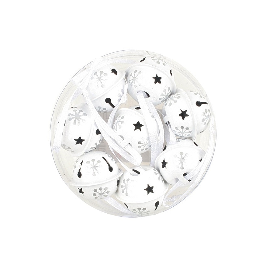 Set 8 colopotei albi cu desen argintiu, in cutie, 3 cm