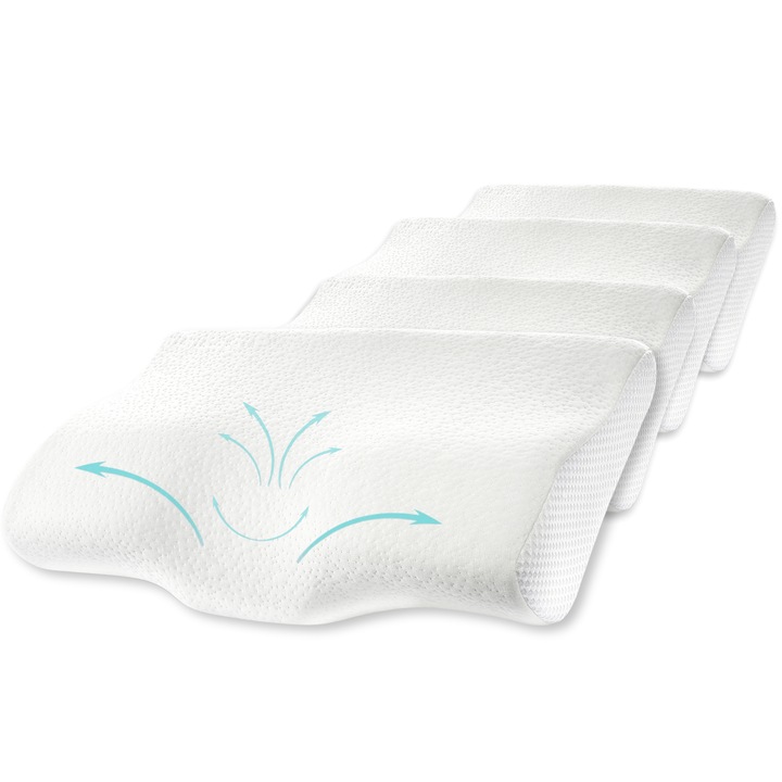 Set 4X perne cu suport cervical din spuma cu memorie pentru copii 12-16 ani Suporto 50x30, cu perforatii