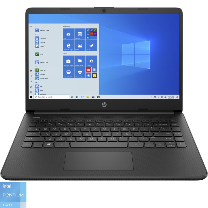 Laptop HP 14s-dq3003nq, Intel Pentium N6000 pana la 3.3Ghz, 14" HD, 4GB, SSD 256GB, Intel UHD Graphics, Windows 10 Home, Black