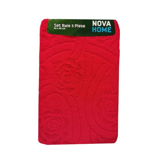 Set 3 Covorase Baie NOVA HOME, 80x50 cm, Polipropilena Rosu