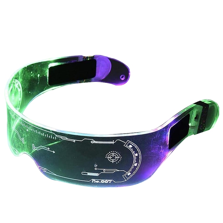 Парти очила Vaxiuja, LED, 7 цвята, 21 светлинни ефекта, двойно управление, киберпънк стил, прозрачни