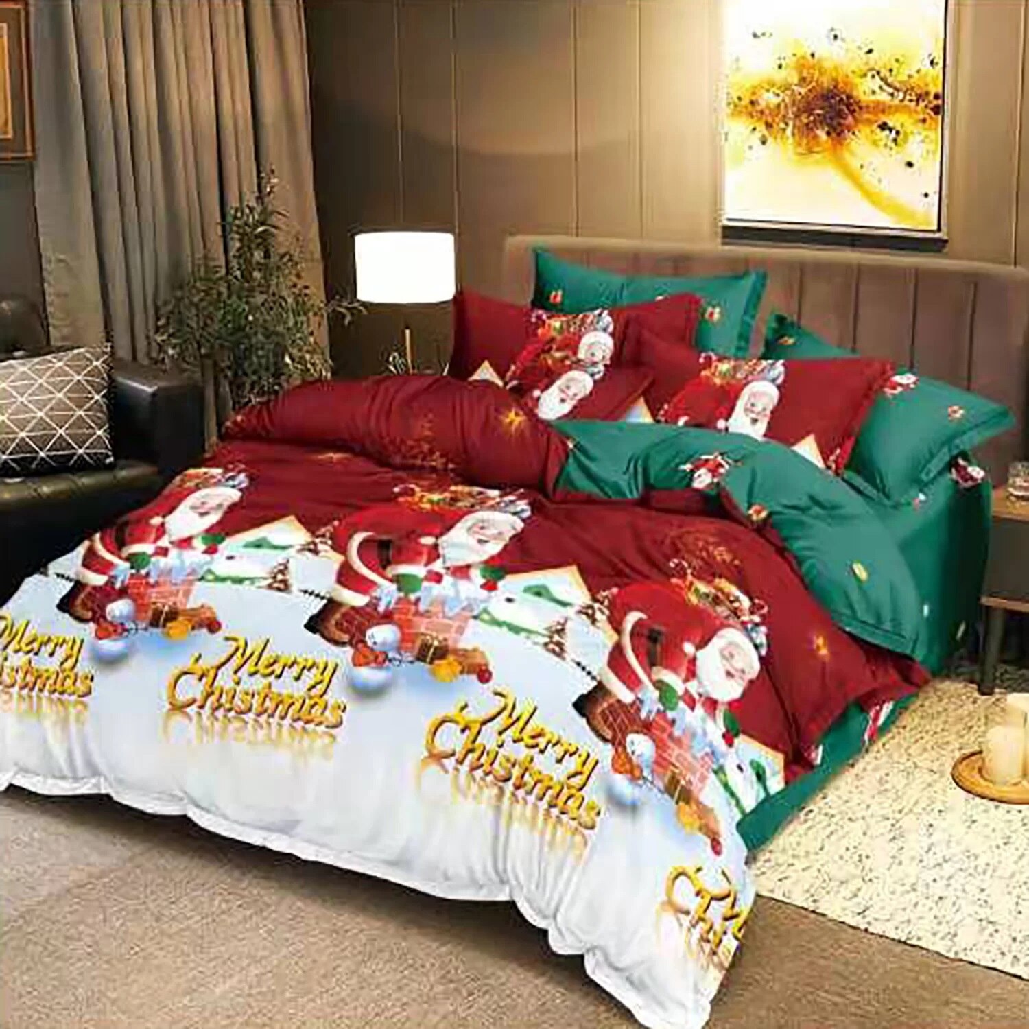 Lenjerie Enigma lui Mos Craciun, Bumbac Satinat, Elvo, Pentru Pat 2 Persoane