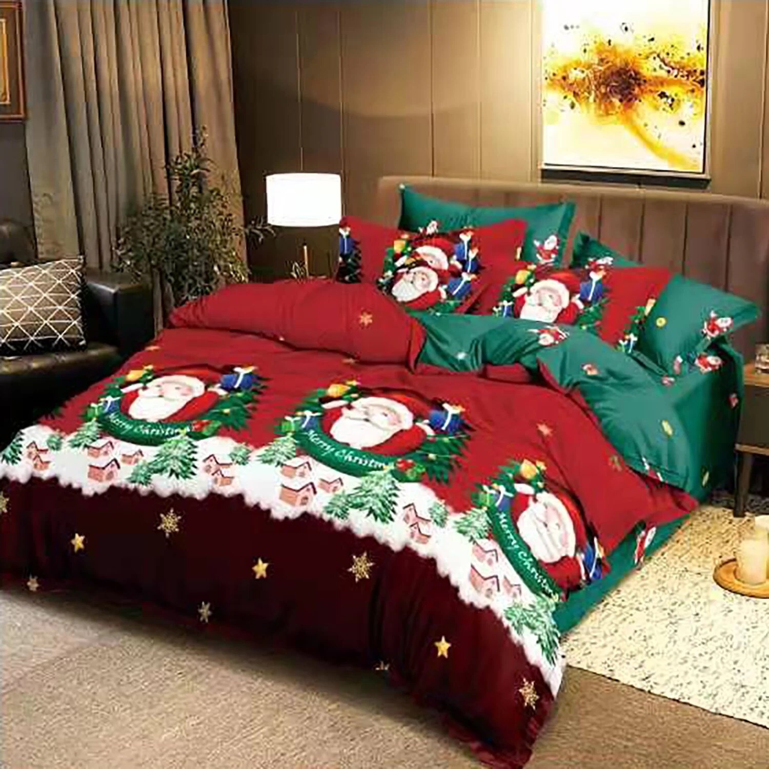 Lenjerie de Craciun Acasa, Bumbac Satinat, Elvo, Pentru Pat 2 Persoane