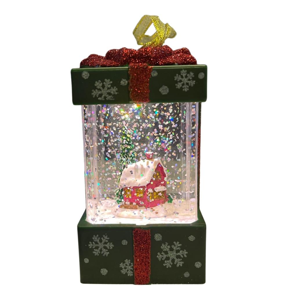 Ornament luminos in forma de cadou rosu - 11.5cm - DL058