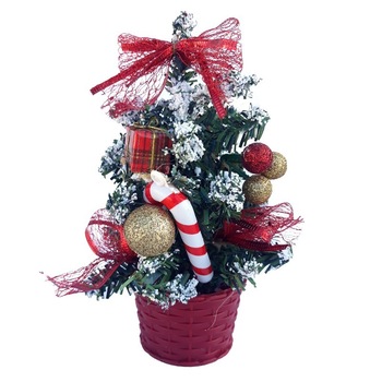 Brad din plastic cu globuri si ornamente de Craciun, cu ghiveci,10x20cm, rosu Brad din plastic cu globuri si ornamente de Craciun, cu ghiveci,10x20cm, rosu