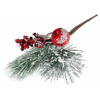 Crenguta cu brad artificial mar rosu si fructe 23 cm Crenguta cu brad artificial mar rosu si fructe 23 cm