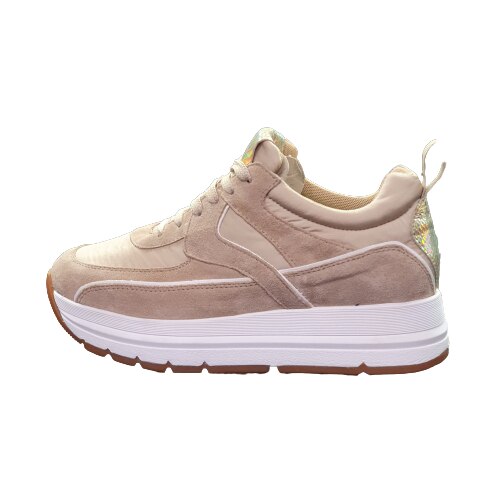 Pantofi sport dama, Voile Blanche Junee, piele naturala, textil, siret, bej, 38 EU