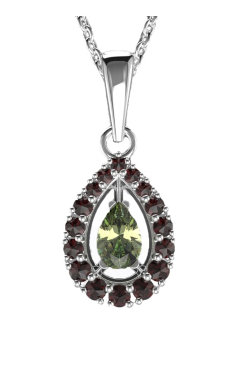 Pandantiv de dama Andromeda, Granat si moldavit, Argint 925