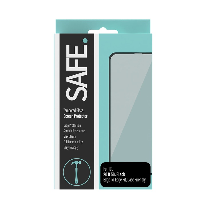 Стъклен протектор Safe за TCL 20 R 5G, CaseFriendly, Черен