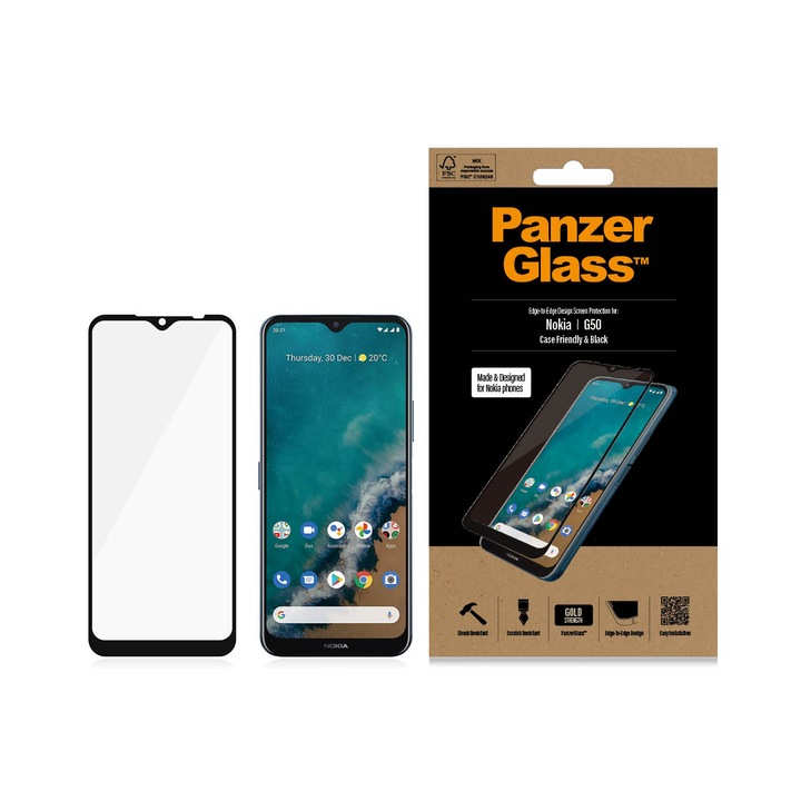 Стъклен протектор PanzerGlass за Nokia G50, CaseFriendly, Черен