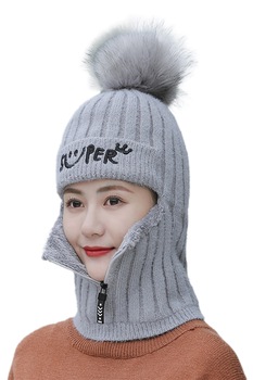 Caciula foarte calduroasa cu inchidere la gat si gura, gri, EFAYN.RO Caciula foarte calduroasa cu inchidere la gat si gura, gri, EFAYN.RO