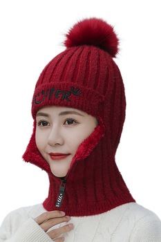 Caciula foarte calduroasa cu inchidere la gat si gura, rosu inchis, EFAYN.RO Caciula foarte calduroasa cu inchidere la gat si gura, rosu inchis, EFAYN.RO