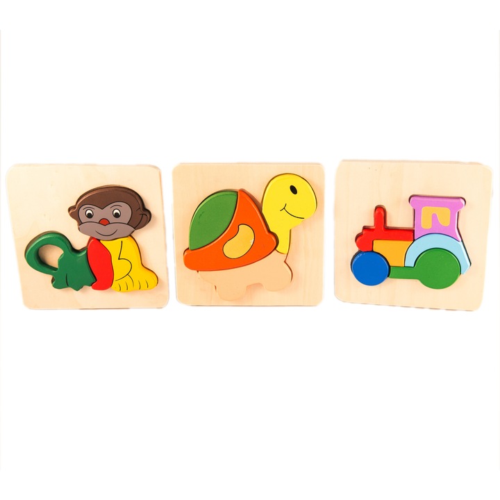 Set 3 ​Puzzle educativ de lemn, 14 piese, 7toys