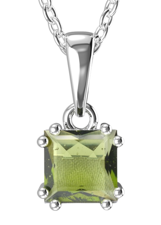 Pandantiv de dama patrat, Moldavit, Argint 925