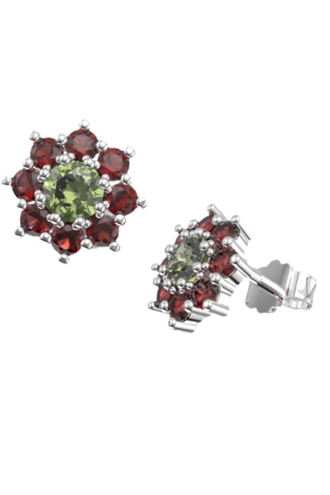 Cercei de dama, Granat si moldavit, Argint