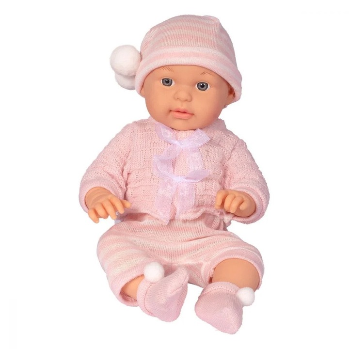 Papusa bebelus cu sunete, imbracata in costum roz, are 42 cm, pentru copii , ATS