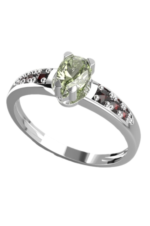 Inel de dama Orion, Granat si moldavit, Argint 925