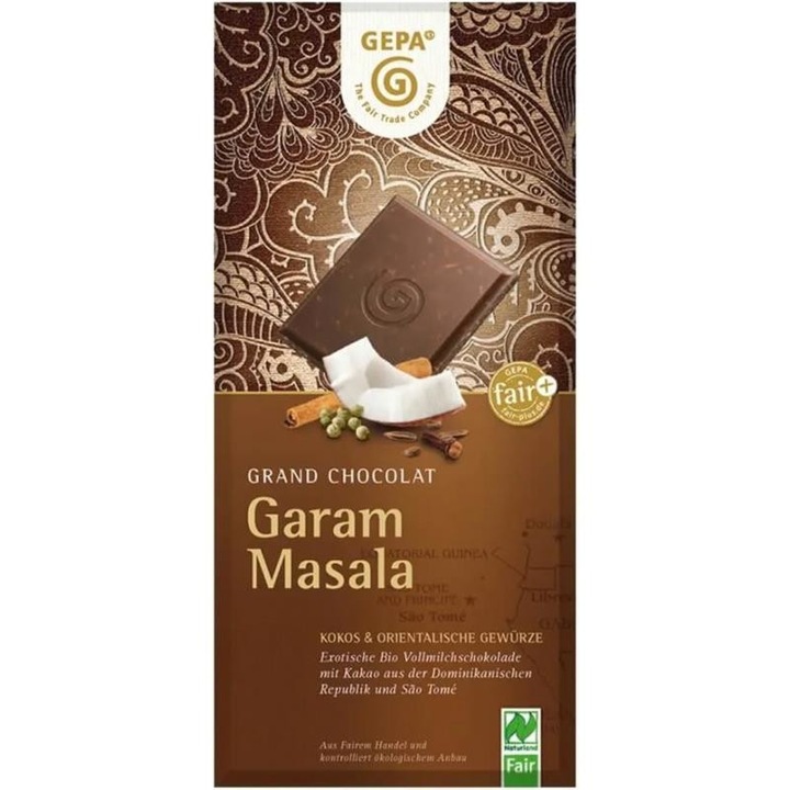 Ciocolata cu Lapte, Cocos si Condimente Orientale Garam Masala Bio 100 grame Gepa