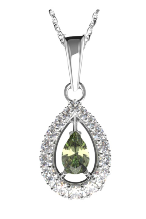 Pandantiv de dama, Moldavit si zirconiu, Argint 925