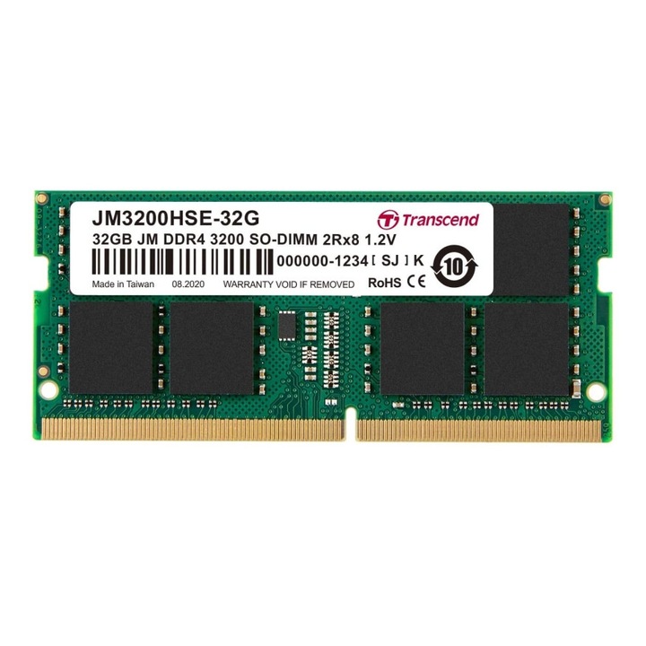 Памет за лаптоп Transcend 32GB JM DDR4 3200Mhz SO-DIMM 2Rx8 2Gx8 CL22 1.2V JM3200HSE-32G