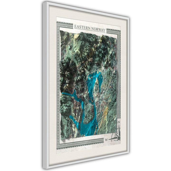 Плакат Artgeist, Raised Relief Map: Eastern Norway, Бяла рамка с паспарту, 20 x 30 cm