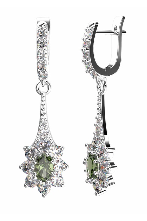 Cercei de dama Angel, Moldavit si zirconiu, Argint