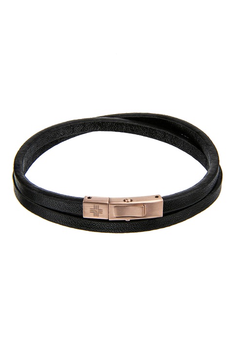 Philipp Blanc, Fémcsatos fonott bőr karkötő, Fekete/bronzszín