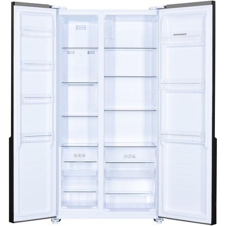Side by side Heinner HSBS-H442NFGWHE++, 442 l, Total NoFrost, Display, Clasa E, H 177 cm, Sticla alba