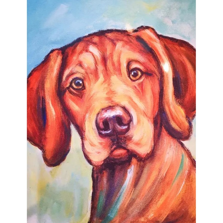 Kit pictura cu diamante rotunde, Model caine,30 x 40 cm, Maro