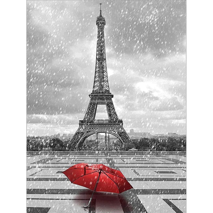 Set broderie cu diamante GIEAAO 5D, Model Eiffel Tower, 12 x 16 inci, Multicolor