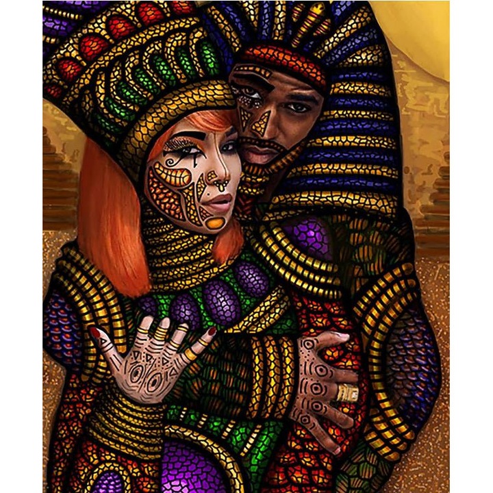 Kit pictura cu diamante rotunde, Model africani, 30 x 40 cm, Multicolor