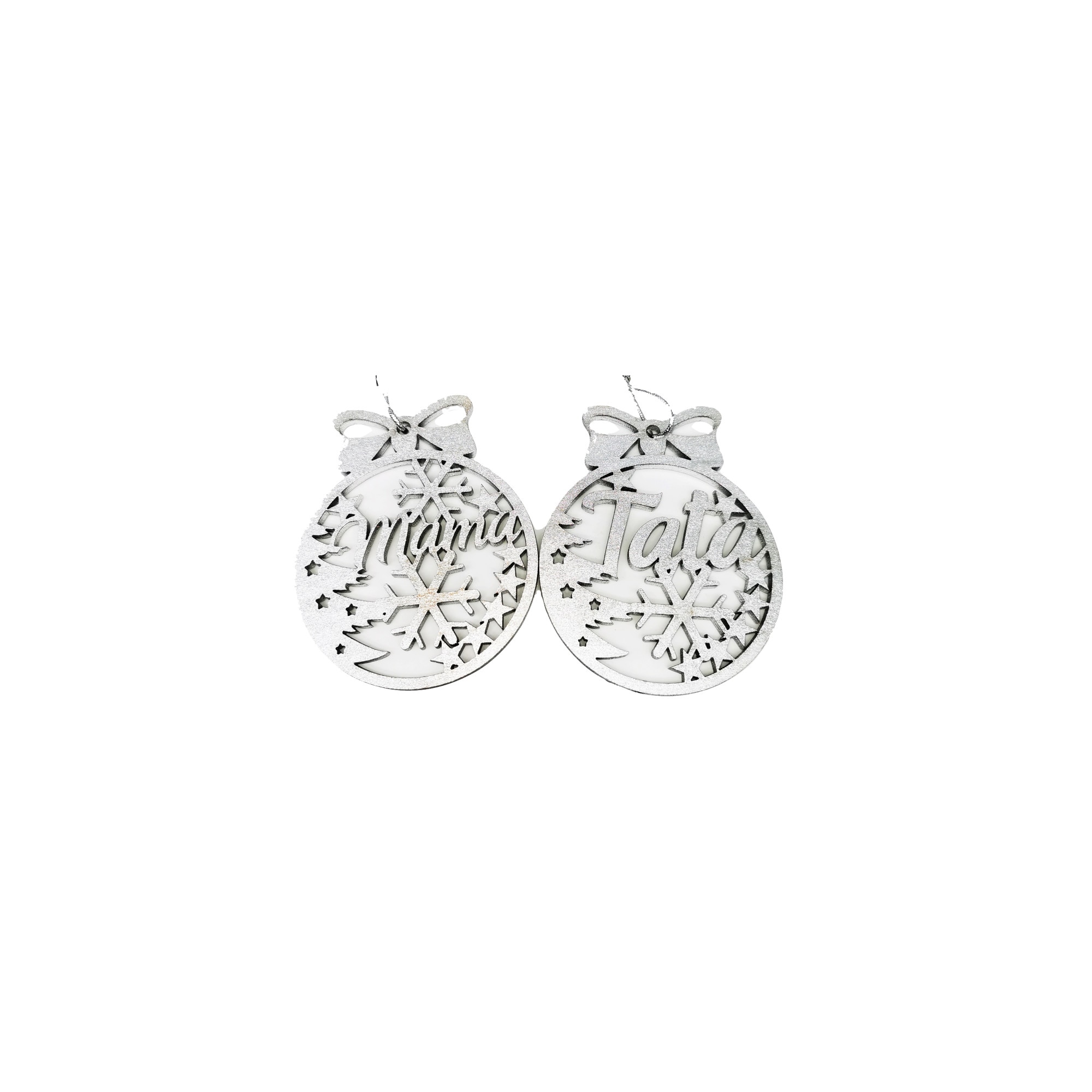 Set 2 Globuri personalizate - Mama si Tata, lemn, Argintiu